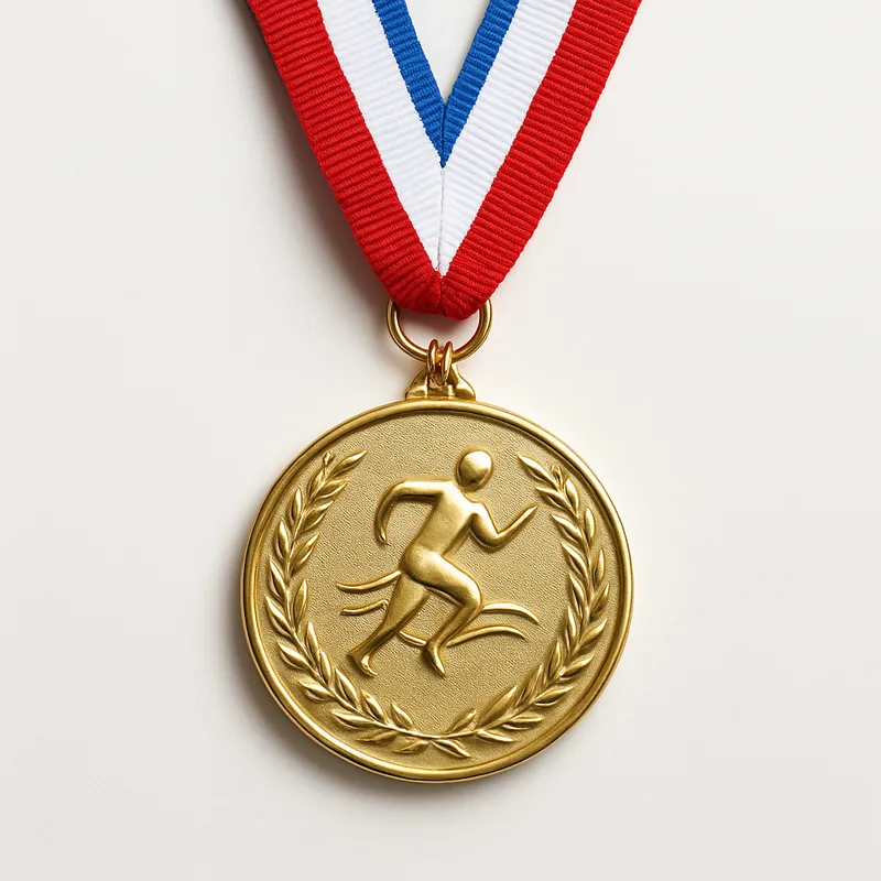 Gold die-cast sports medal on a ribbon